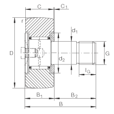 螺栓型滾輪 KR16, 軸向引導(dǎo)，兩側(cè)間隙密封