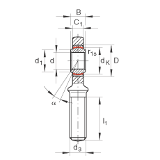 桿端軸承 GAL30-UK, 根據(jù) DIN ISO 12 240-4 標(biāo)準(zhǔn)，帶左旋外螺紋，需維護