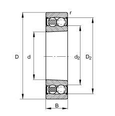 自調(diào)心球軸承 2205-K-2RS-TVH-C3, 根據(jù) DIN 630 標準的主要尺寸, 錐孔，錐度 1:12，兩側(cè)唇密封