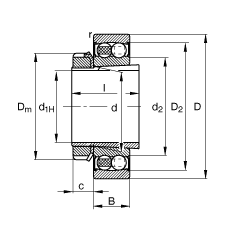 自調(diào)心球軸承 2207-K-2RS-TVH-C3 + H307, 根據(jù) DIN 630 和 DIN 5415 標(biāo)準(zhǔn)的主要尺寸, 帶錐孔和緊定套，兩側(cè)唇密封