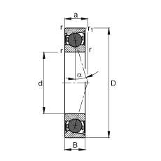 主軸軸承 HCB71926-C-2RSD-T-P4S, 調節，成對或單元安裝，接觸角 α = 15°，陶瓷球，兩側唇密封，非接觸，限制公差