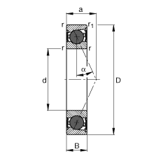 主軸軸承 HCB7008-E-2RSD-T-P4S, 調節，成對或單元安裝，接觸角 α = 25°，陶瓷球，兩側唇密封，非接觸，限制公差