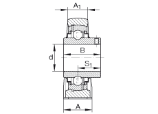 直立式軸承座單元 RASEY2, 鑄鐵軸承座，外球面球軸承，根據(jù) ABMA 15 - 1991, ABMA 14 - 1991, ISO3228 內(nèi)圈帶有平頭螺栓，R型密封，英制